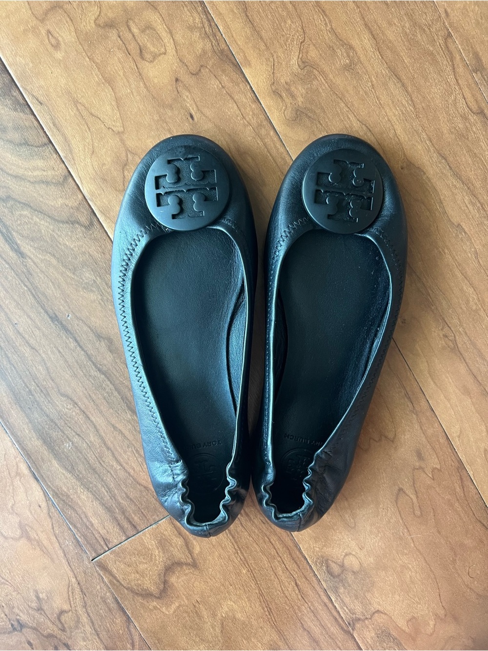 Tory Burch Black Leather  Minnie Travel Ballet Flats